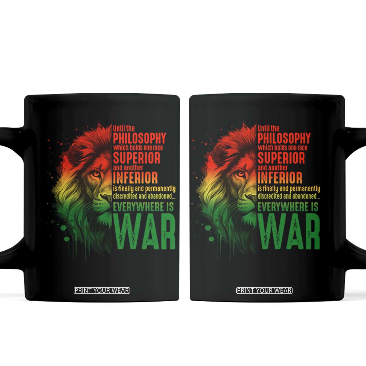 Lion of Judah Coffee Mug Rasta Haile Selassie War Speech Jah Bless TS10 Black Print Your Wear