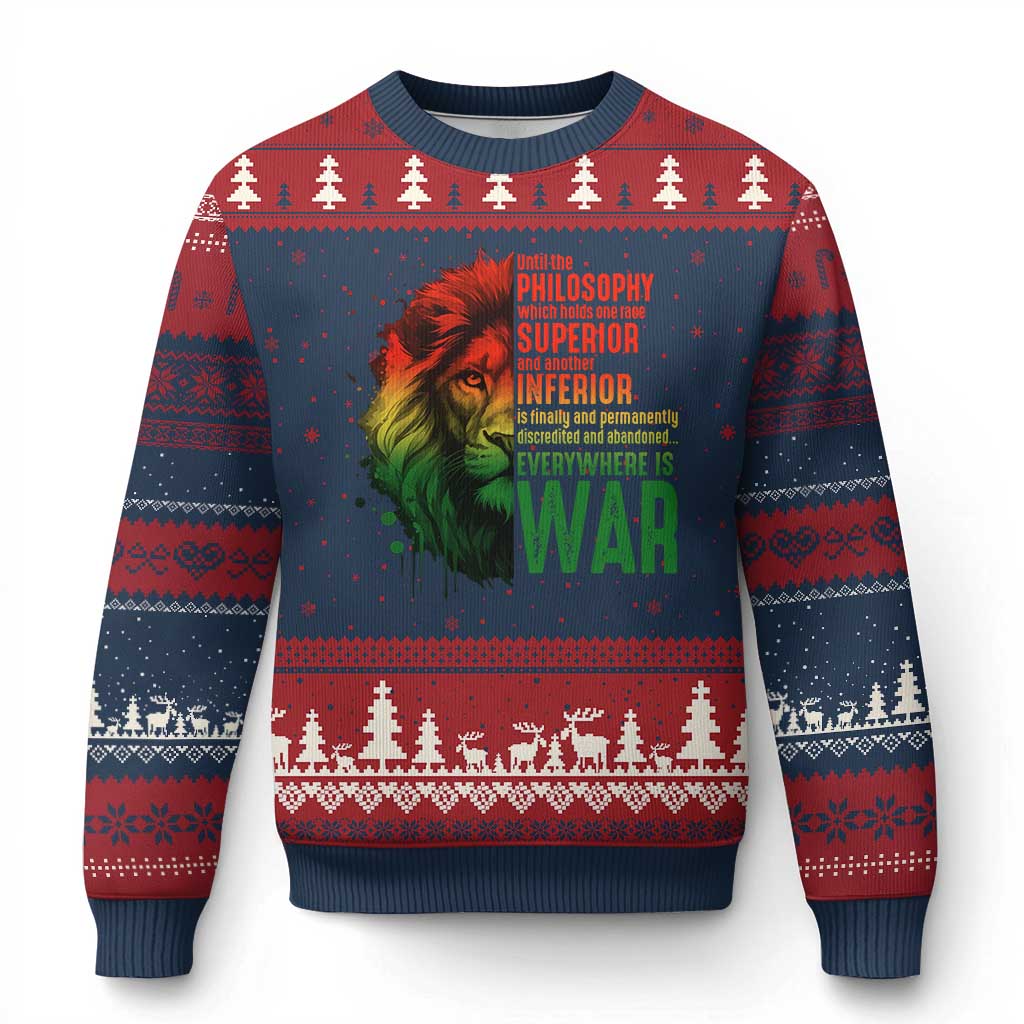 Lion of Judah Ugly Christmas Sweater Rasta Haile Selassie War Speech Jah Bless TS10 Navy Red Print Your Wear