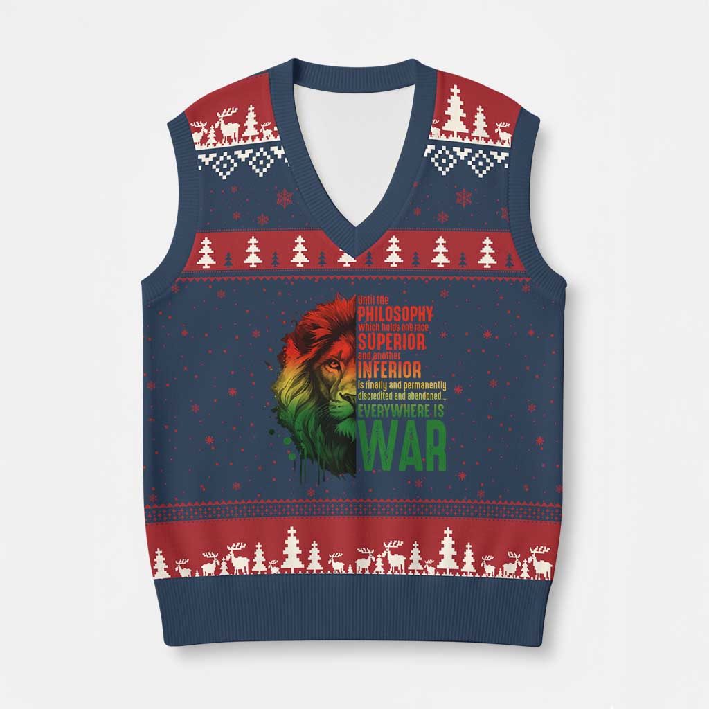 Lion of Judah V-Neck Knit Sweater Vest Rasta Haile Selassie War Speech Jah Bless TS10 Navy Red Print Your Wear