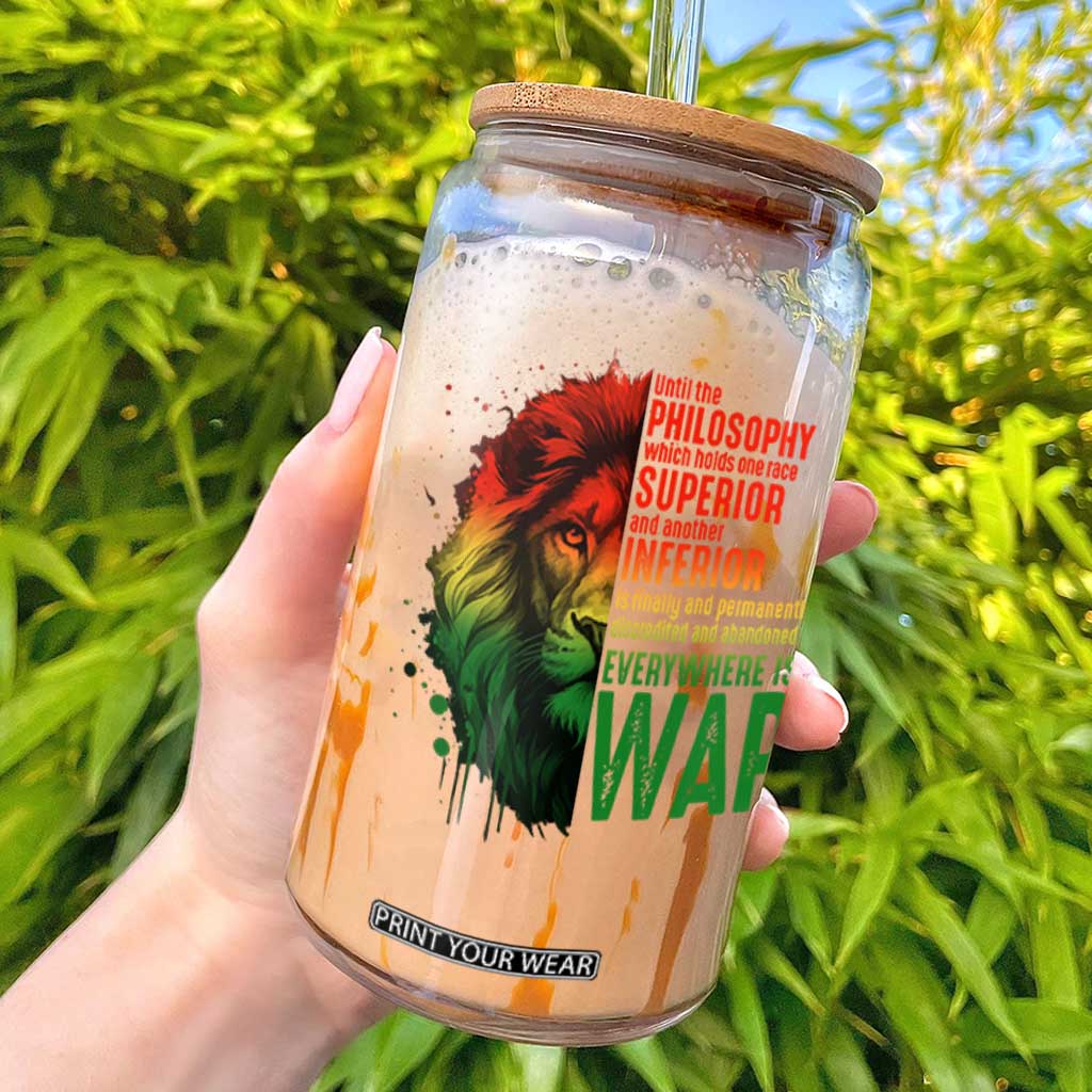 Lion of Judah Glass Can Rasta Haile Selassie War Speech Jah Bless TS10 Black Print Your Wear