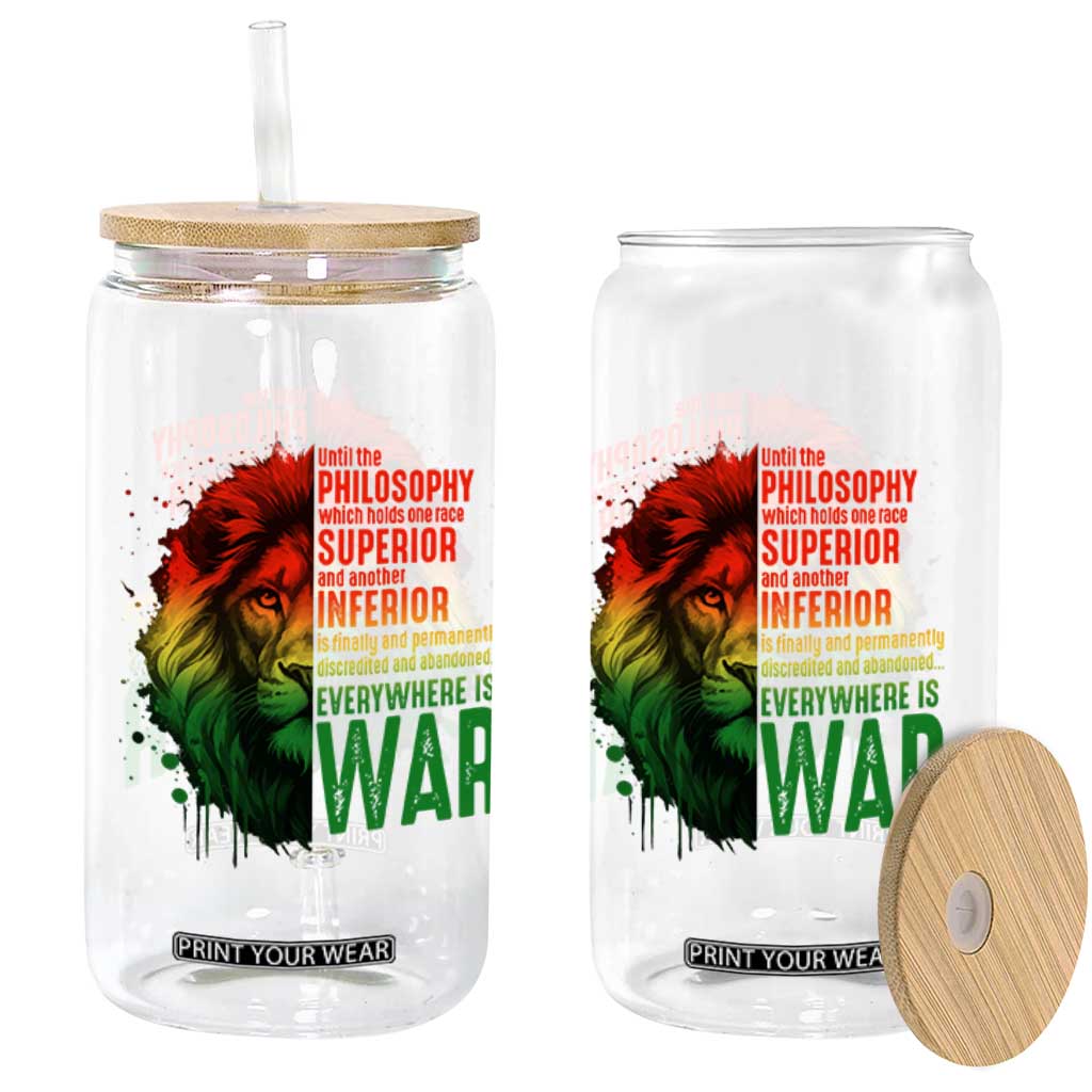 Lion of Judah Glass Can Rasta Haile Selassie War Speech Jah Bless TS10 Print Your Wear