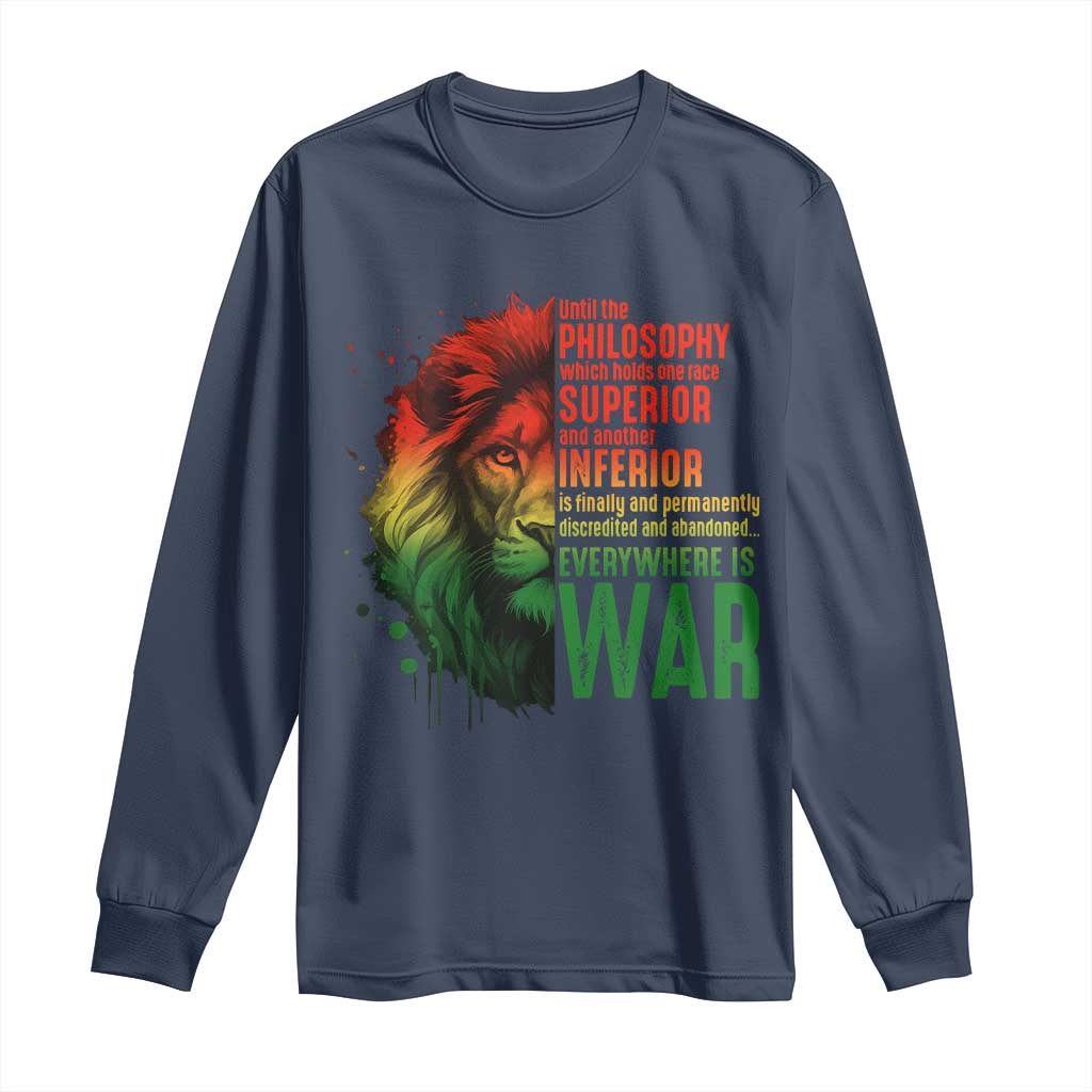 Lion of Judah Long Sleeve Shirt Rasta Haile Selassie War Speech Jah Bless TS10 Navy Print Your Wear