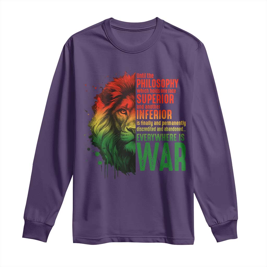 Lion of Judah Long Sleeve Shirt Rasta Haile Selassie War Speech Jah Bless TS10 Purple Print Your Wear