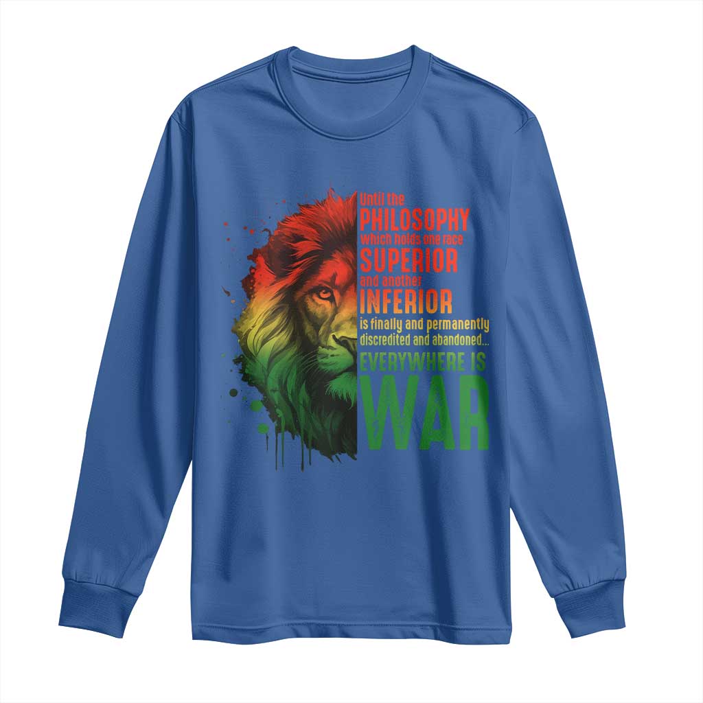 Lion of Judah Long Sleeve Shirt Rasta Haile Selassie War Speech Jah Bless TS10 Royal Blue Print Your Wear