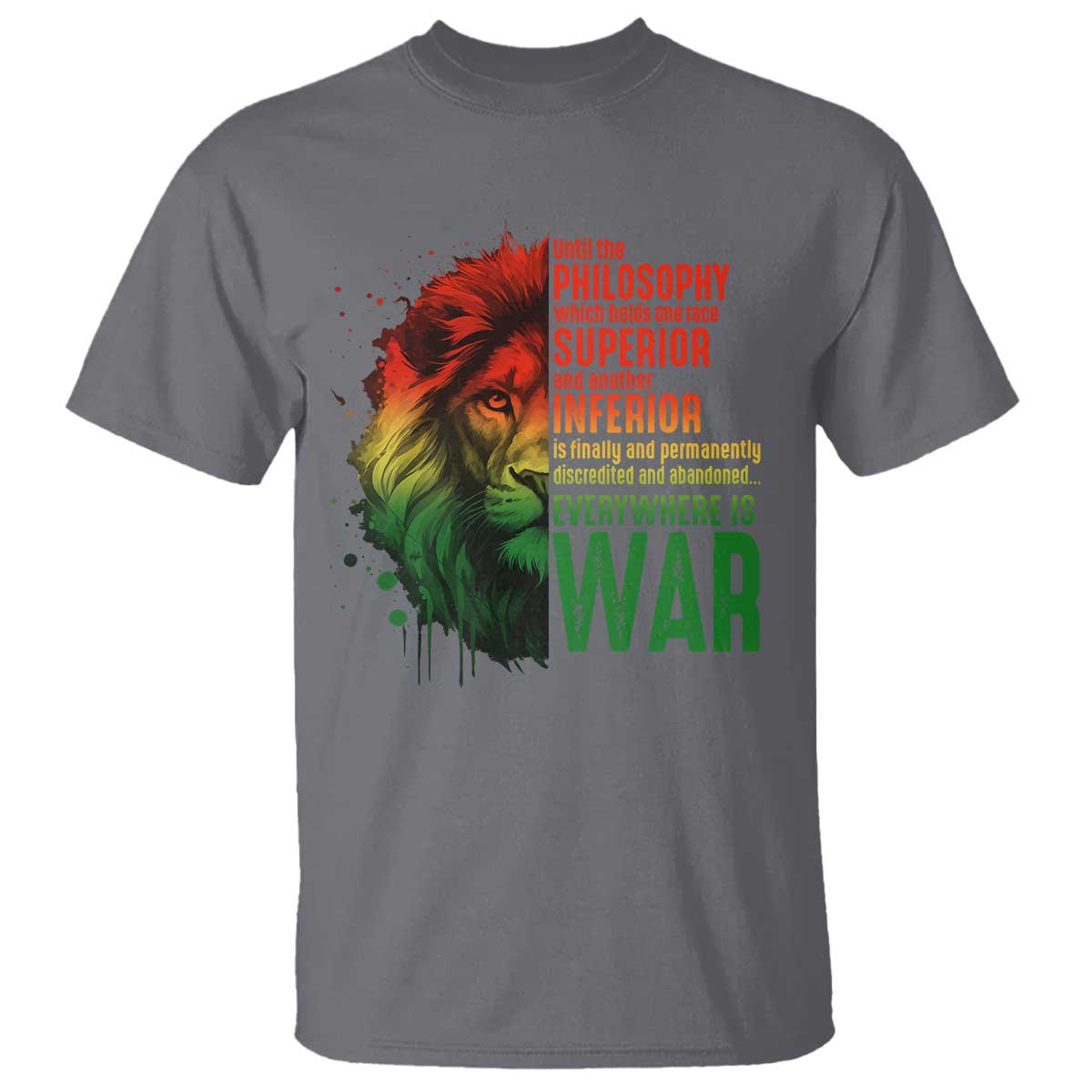 Lion of Judah T Shirt Rasta Haile Selassie War Speech Jah Bless TS10 Charcoal Print Your Wear