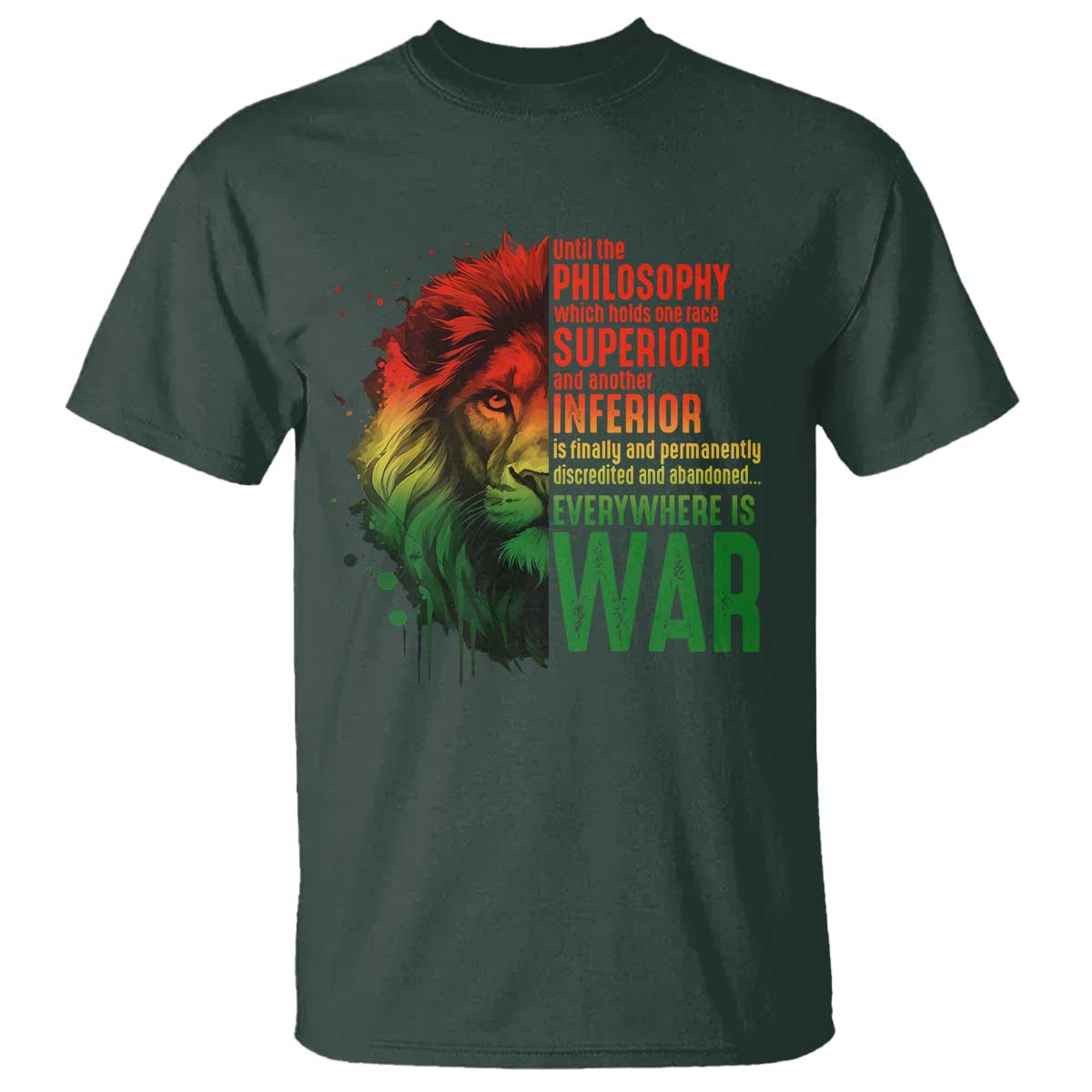 Lion of Judah T Shirt Rasta Haile Selassie War Speech Jah Bless TS10 Dark Forest Green Print Your Wear