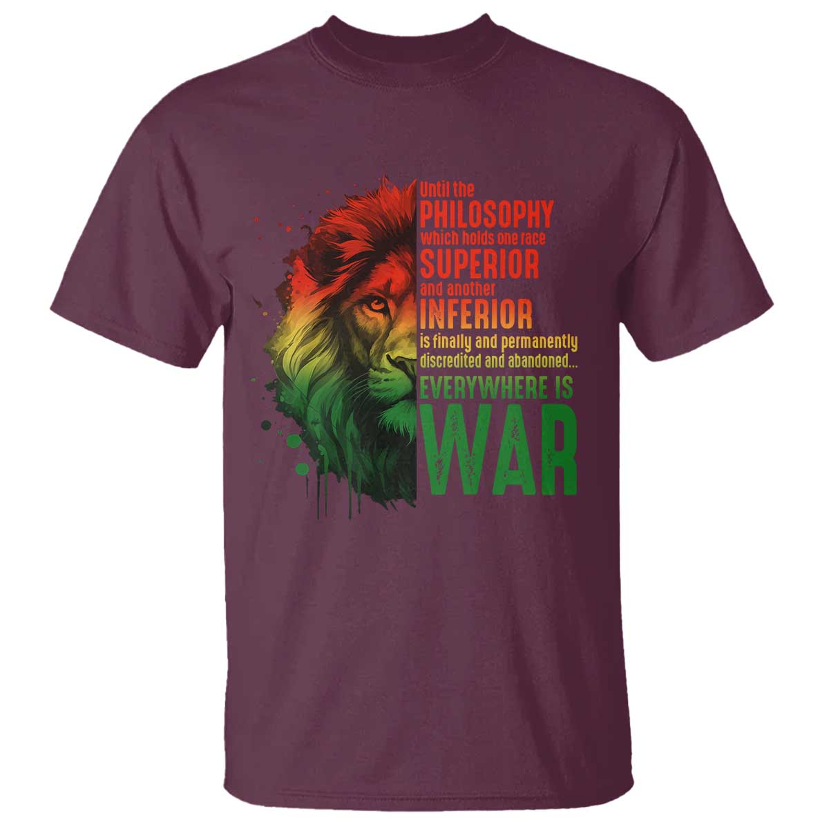 Lion of Judah T Shirt Rasta Haile Selassie War Speech Jah Bless TS10 Maroon Print Your Wear