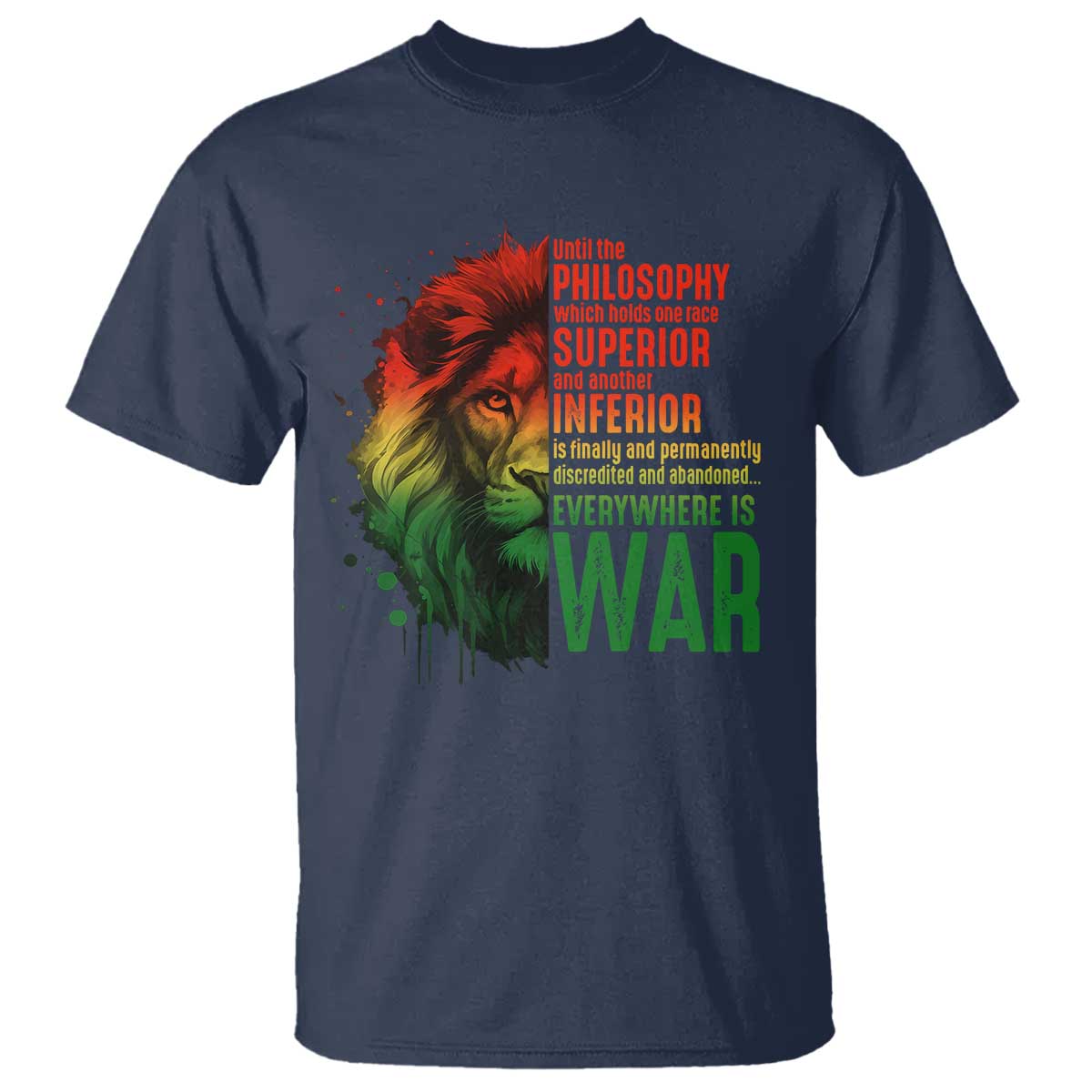 Lion of Judah T Shirt Rasta Haile Selassie War Speech Jah Bless TS10 Navy Print Your Wear