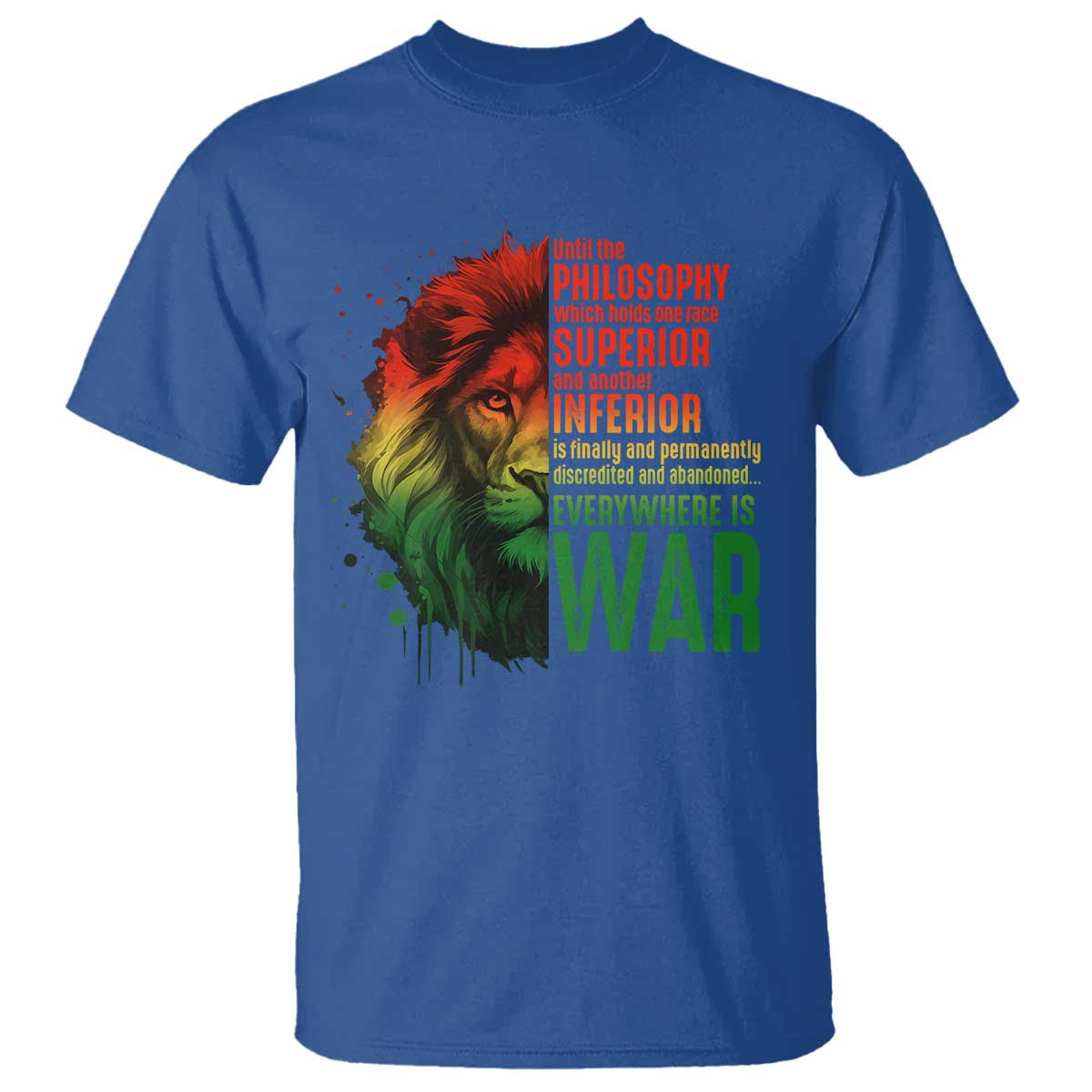 Lion of Judah T Shirt Rasta Haile Selassie War Speech Jah Bless TS10 Royal Blue Print Your Wear