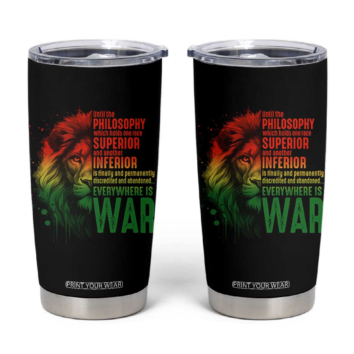 Lion of Judah Tumbler Cup Rasta Haile Selassie War Speech Jah Bless TS10 Black Print Your Wear
