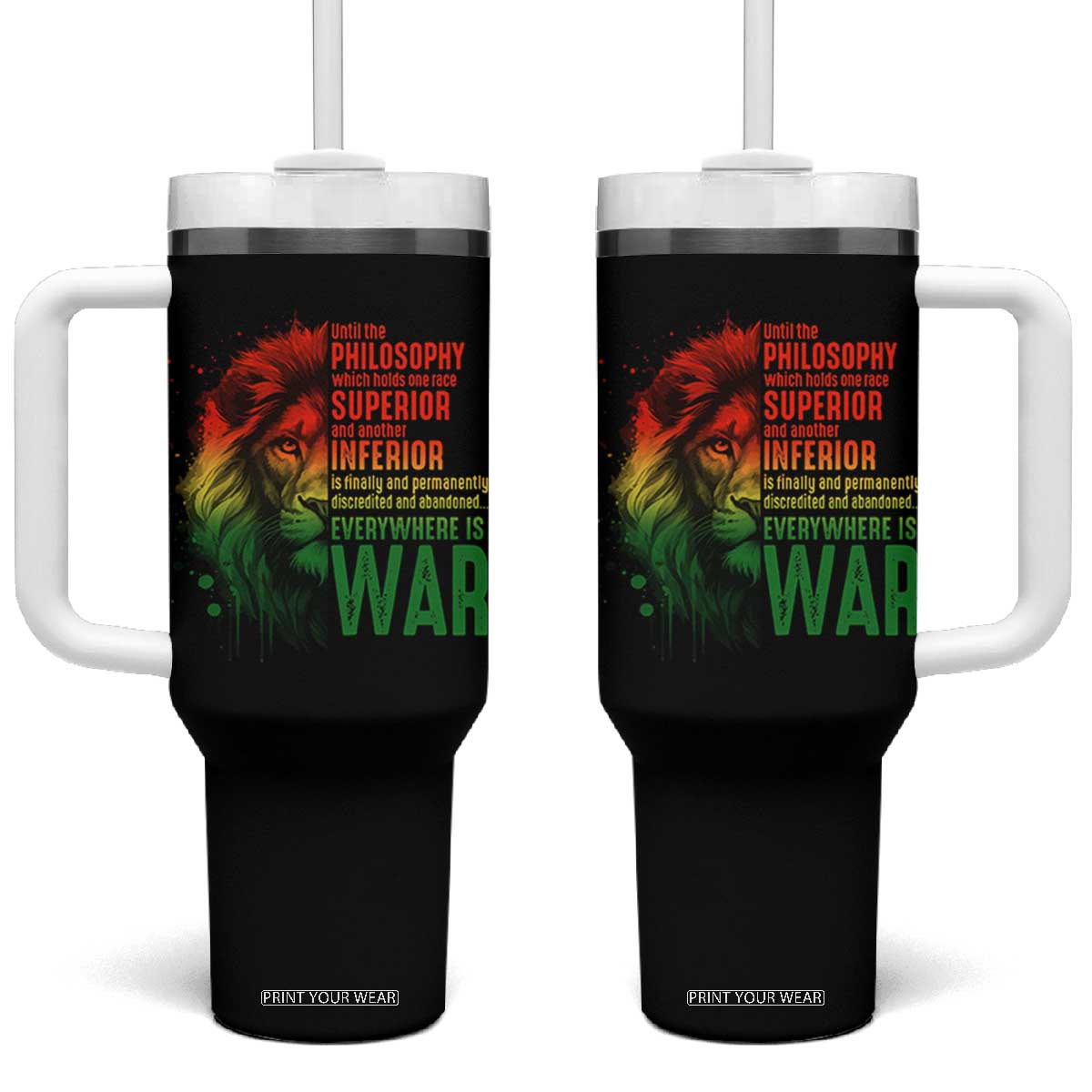 Lion of Judah Tumbler With Handle Rasta Haile Selassie War Speech Jah Bless TS10 One Size: 40 oz Black Print Your Wear