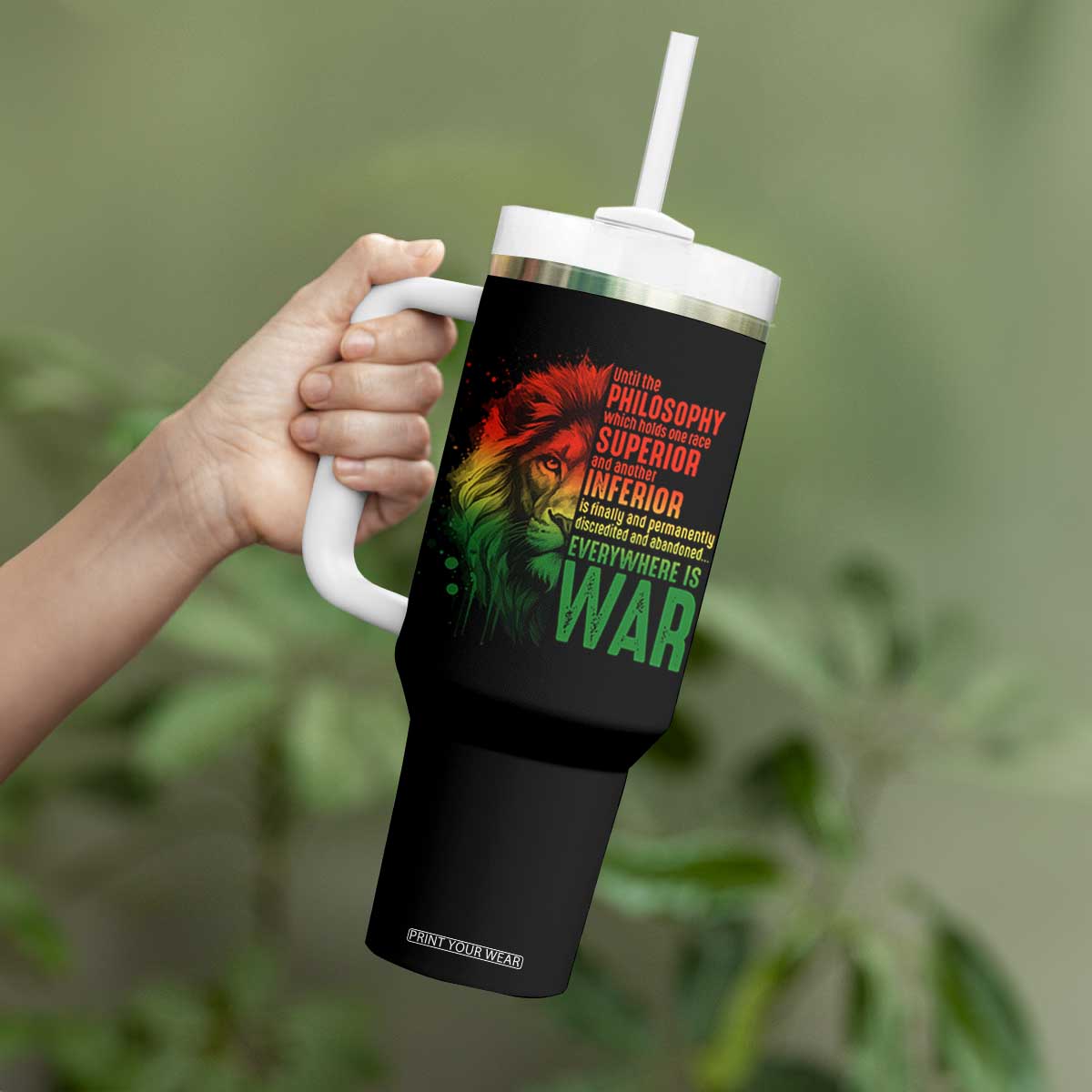 Lion of Judah Tumbler With Handle Rasta Haile Selassie War Speech Jah Bless TS10 Print Your Wear