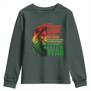 Lion of Judah Youth Sweatshirt Rasta Haile Selassie War Speech Jah Bless TS10 Dark Forest Green Print Your Wear