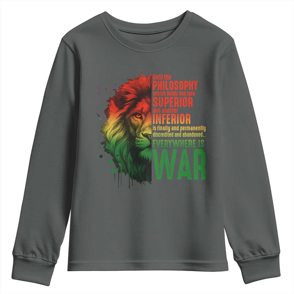 Lion of Judah Youth Sweatshirt Rasta Haile Selassie War Speech Jah Bless TS10 Dark Heather Print Your Wear