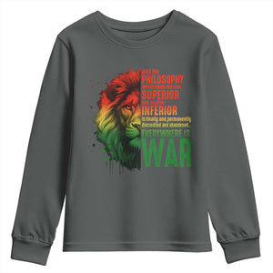 Lion of Judah Youth Sweatshirt Rasta Haile Selassie War Speech Jah Bless TS10 Dark Heather Print Your Wear