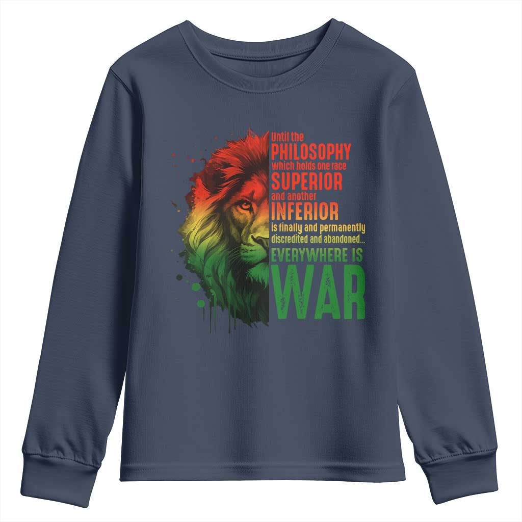 Lion of Judah Youth Sweatshirt Rasta Haile Selassie War Speech Jah Bless TS10 Navy Print Your Wear