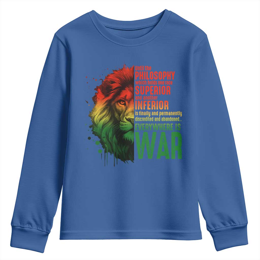 Lion of Judah Youth Sweatshirt Rasta Haile Selassie War Speech Jah Bless TS10 Royal Blue Print Your Wear