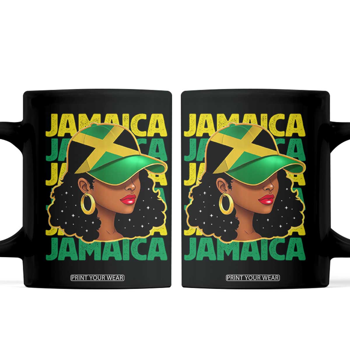 Proud Jamaican Afro Black Woman Jamaica Flag Pride Coffee Mug TS10 Black Print Your Wear