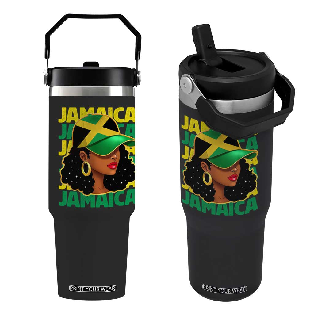 Proud Jamaican Afro Black Woman Jamaica Flag Pride Flip Straw Tumbler TS10 One Size: 30 oz Black Print Your Wear