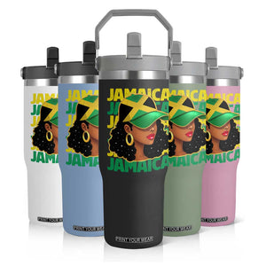 Proud Jamaican Afro Black Woman Jamaica Flag Pride Flip Straw Tumbler TS10 Print Your Wear