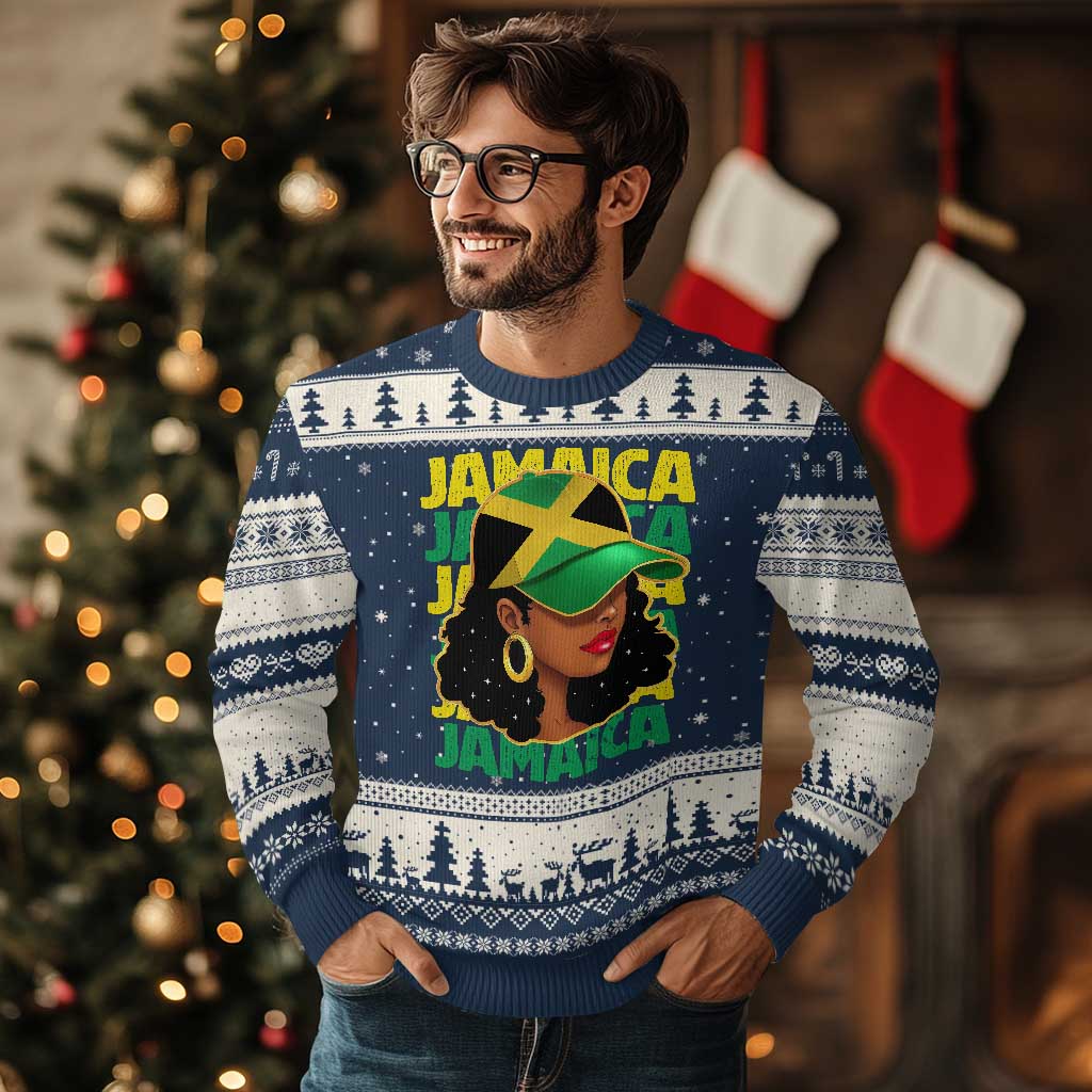 Proud Jamaican Afro Black Woman Jamaica Flag Pride Ugly Christmas Sweater TS10 Navy Beige Print Your Wear