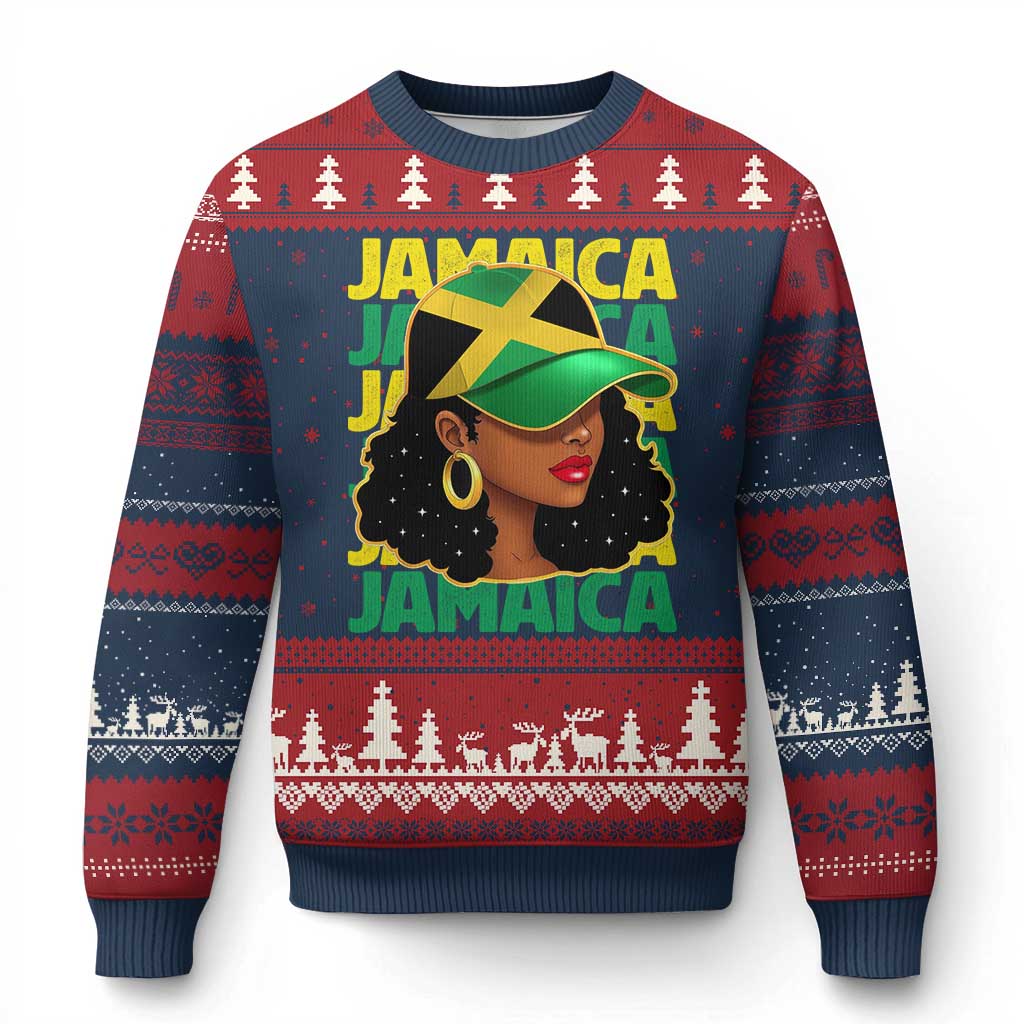 Proud Jamaican Afro Black Woman Jamaica Flag Pride Ugly Christmas Sweater TS10 Navy Red Print Your Wear