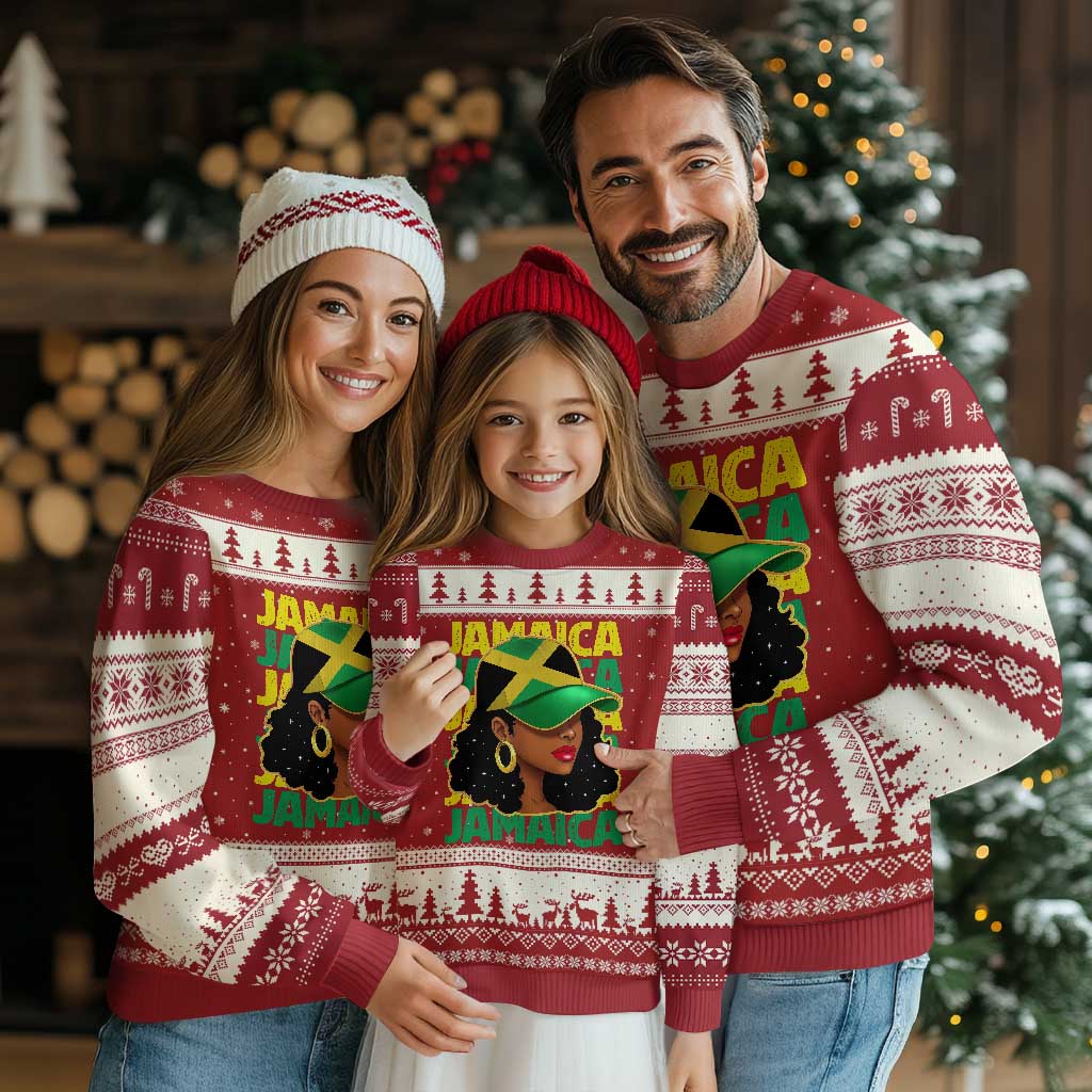 Proud Jamaican Afro Black Woman Jamaica Flag Pride Ugly Christmas Sweater TS10 Red Beige Print Your Wear