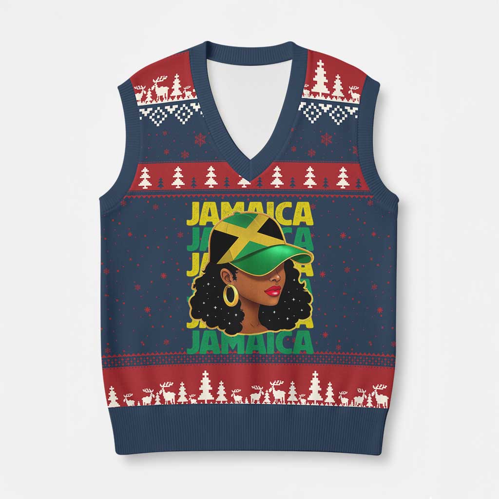 Proud Jamaican Afro Black Woman Jamaica Flag Pride V-Neck Knit Sweater Vest TS10 Navy Red Print Your Wear