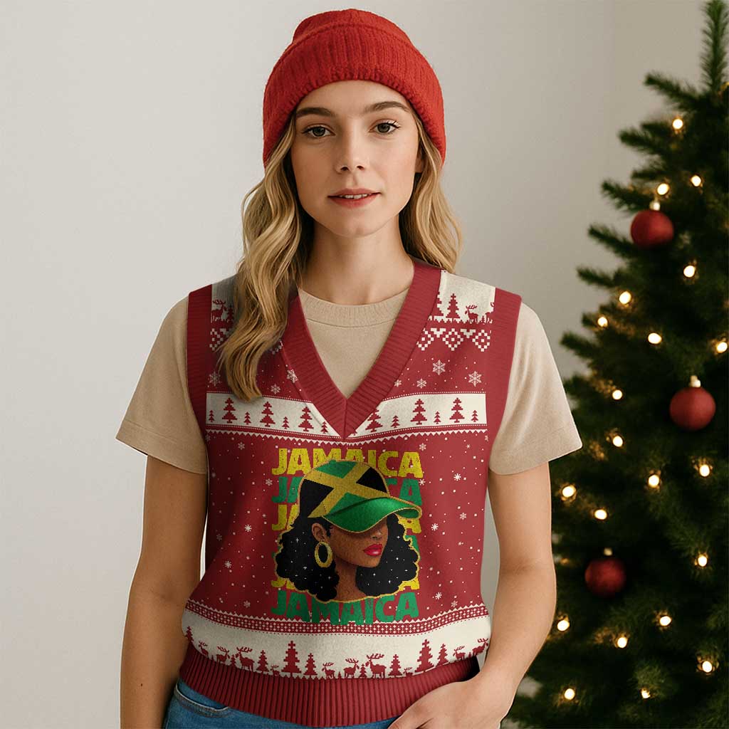 Proud Jamaican Afro Black Woman Jamaica Flag Pride V-Neck Knit Sweater Vest TS10 Red Beige Print Your Wear