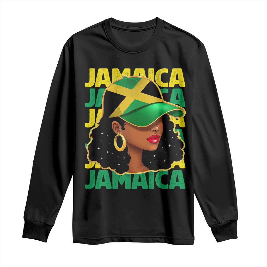 Proud Jamaican Afro Black Woman Jamaica Flag Pride Long Sleeve Shirt TS10 Black Print Your Wear