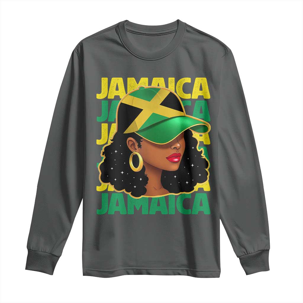 Proud Jamaican Afro Black Woman Jamaica Flag Pride Long Sleeve Shirt TS10 Dark Heather Print Your Wear
