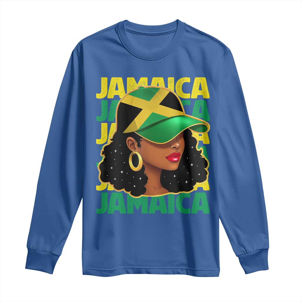 Proud Jamaican Afro Black Woman Jamaica Flag Pride Long Sleeve Shirt TS10 Royal Blue Print Your Wear
