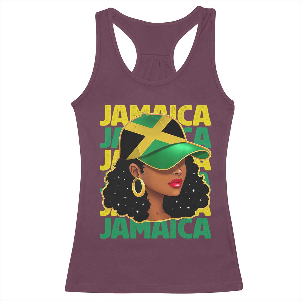 Proud Jamaican Afro Black Woman Jamaica Flag Pride Racerback Tank Top TS10 Maroon Print Your Wear