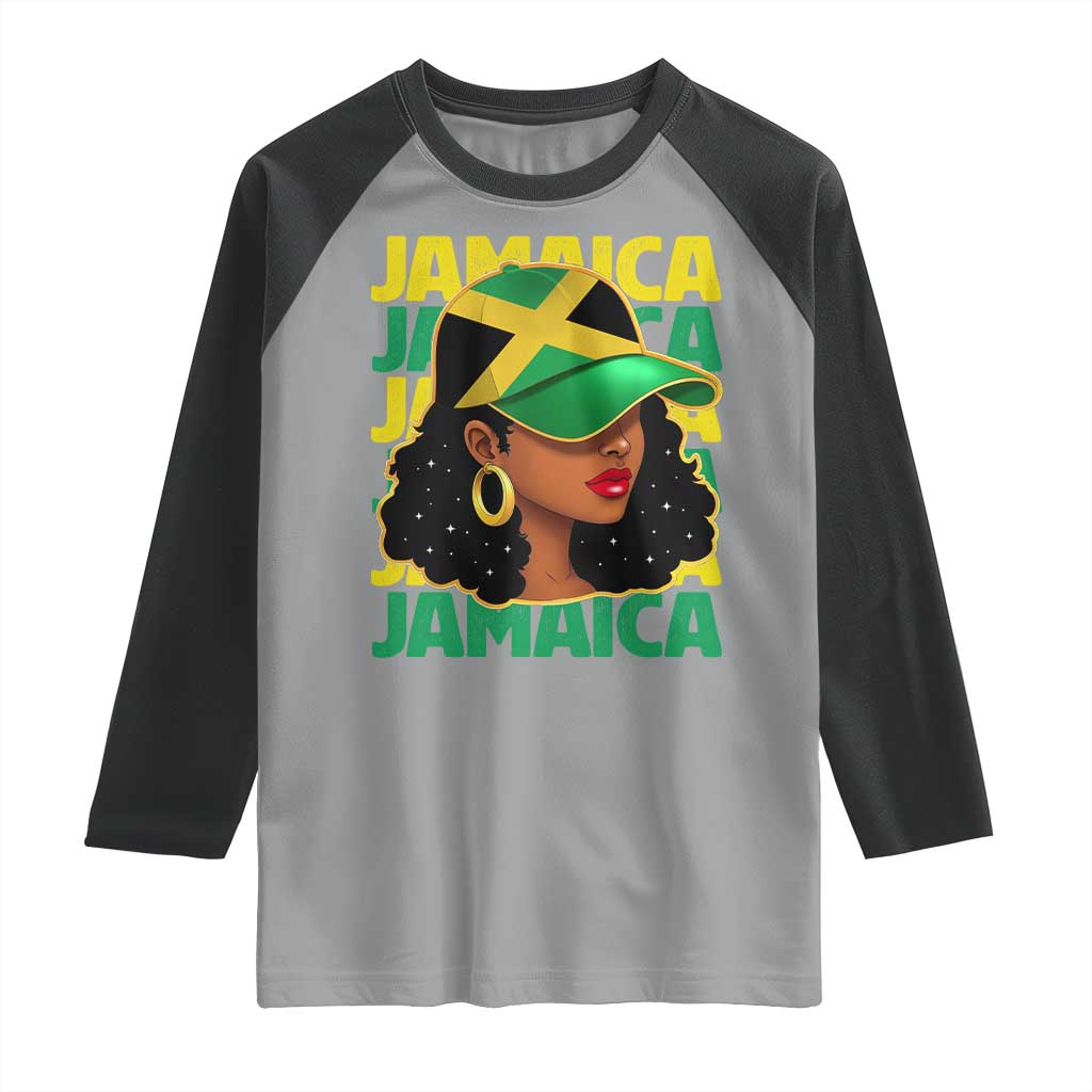 Proud Jamaican Afro Black Woman Jamaica Flag Pride Raglan Shirt TS10 Sport Gray Black Print Your Wear