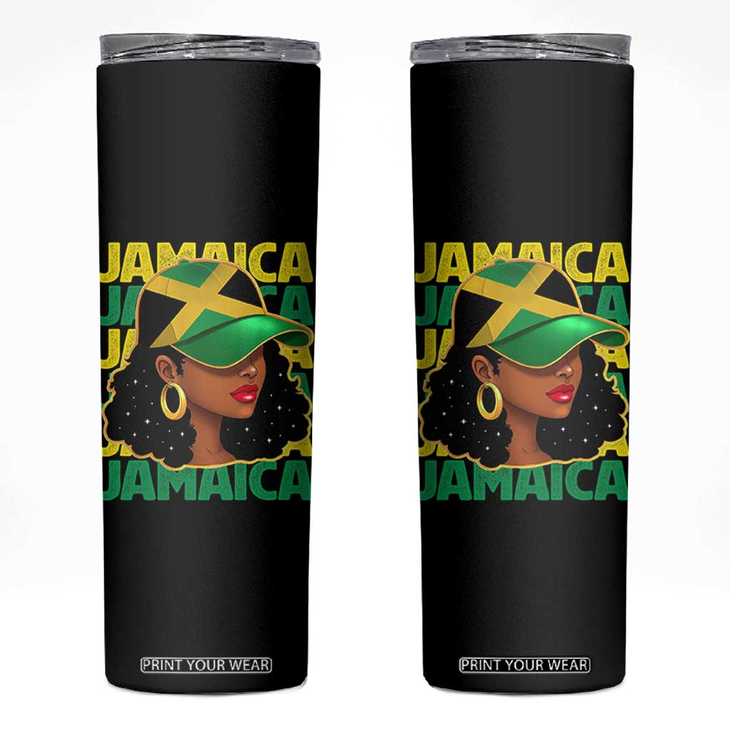 Proud Jamaican Afro Black Woman Jamaica Flag Pride Skinny Tumbler TS10 Black Print Your Wear