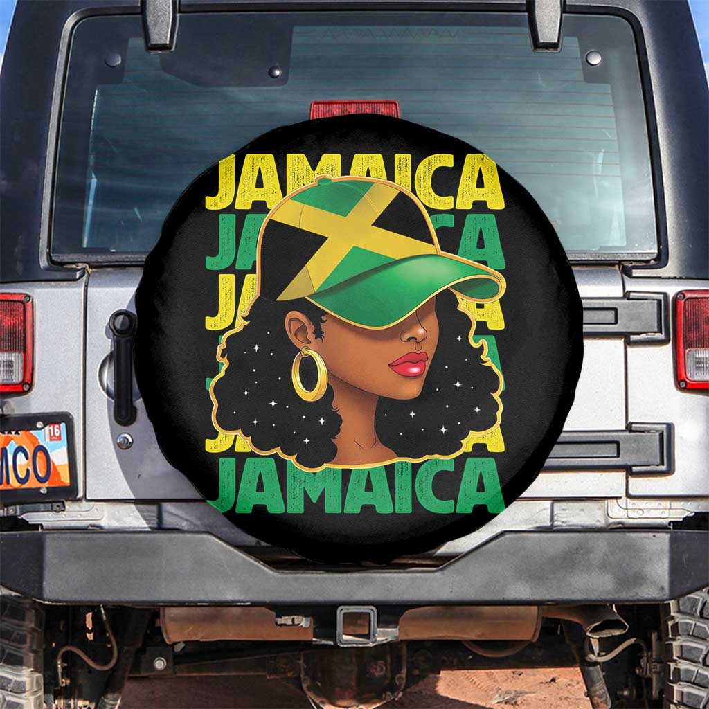 Proud Jamaican Afro Black Woman Jamaica Flag Pride Spare Tire Cover TS10 No hole Black Print Your Wear