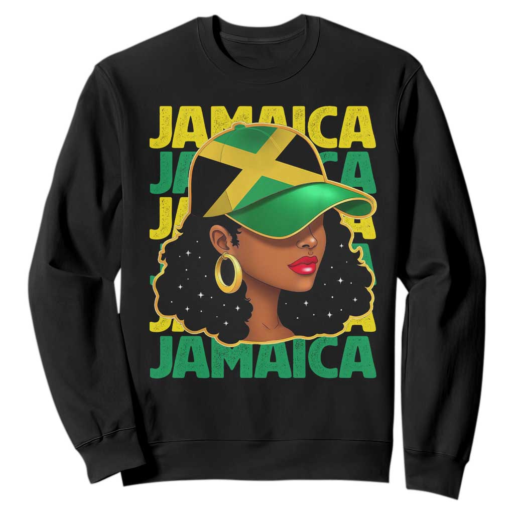 Proud Jamaican Afro Black Woman Jamaica Flag Pride Sweatshirt TS10 Black Print Your Wear