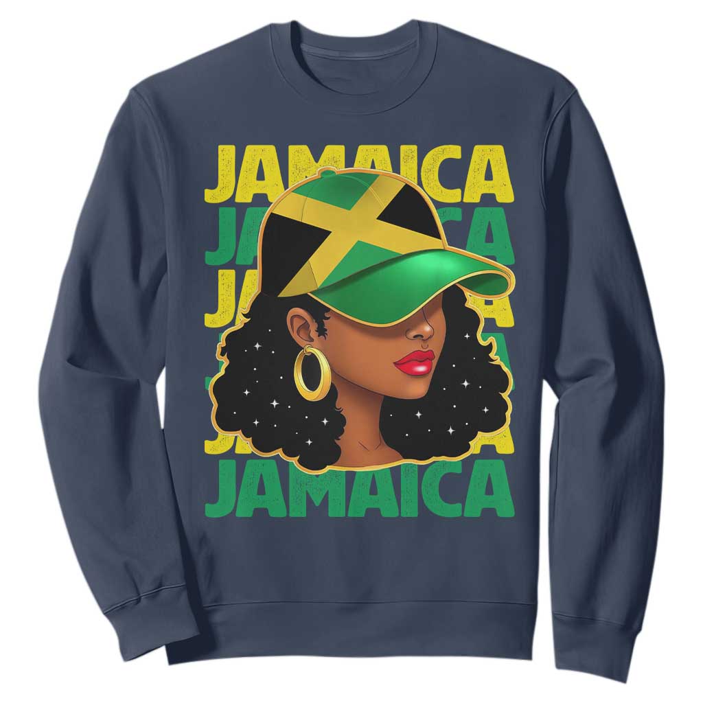 Proud Jamaican Afro Black Woman Jamaica Flag Pride Sweatshirt TS10 Navy Print Your Wear