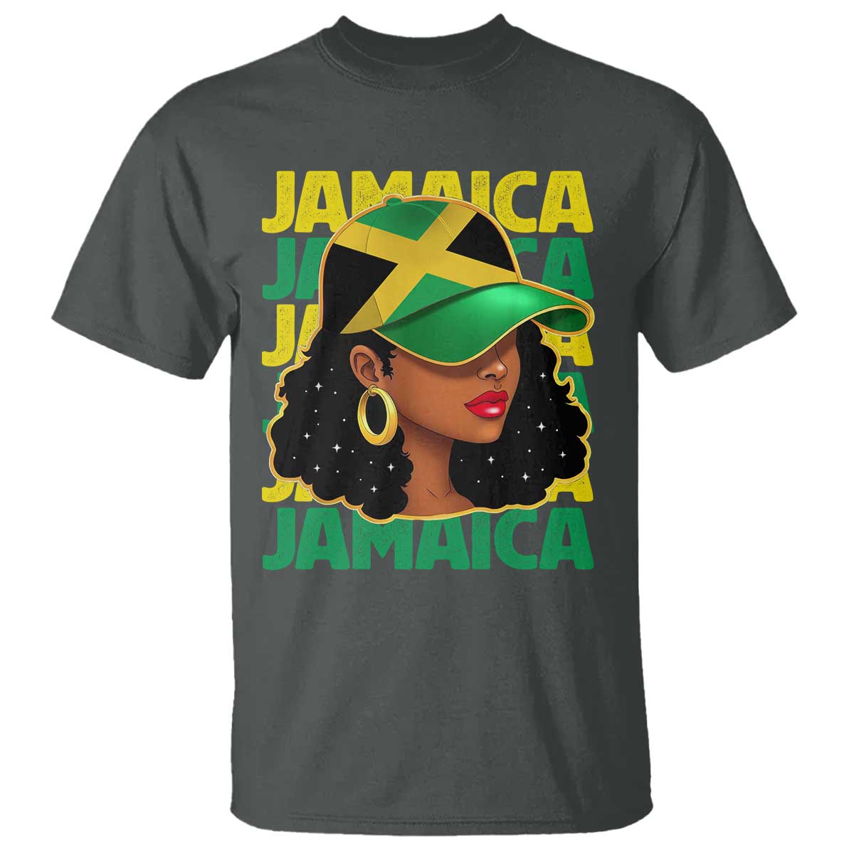 Proud Jamaican Afro Black Woman Jamaica Flag Pride T Shirt TS10 Dark Heather Print Your Wear