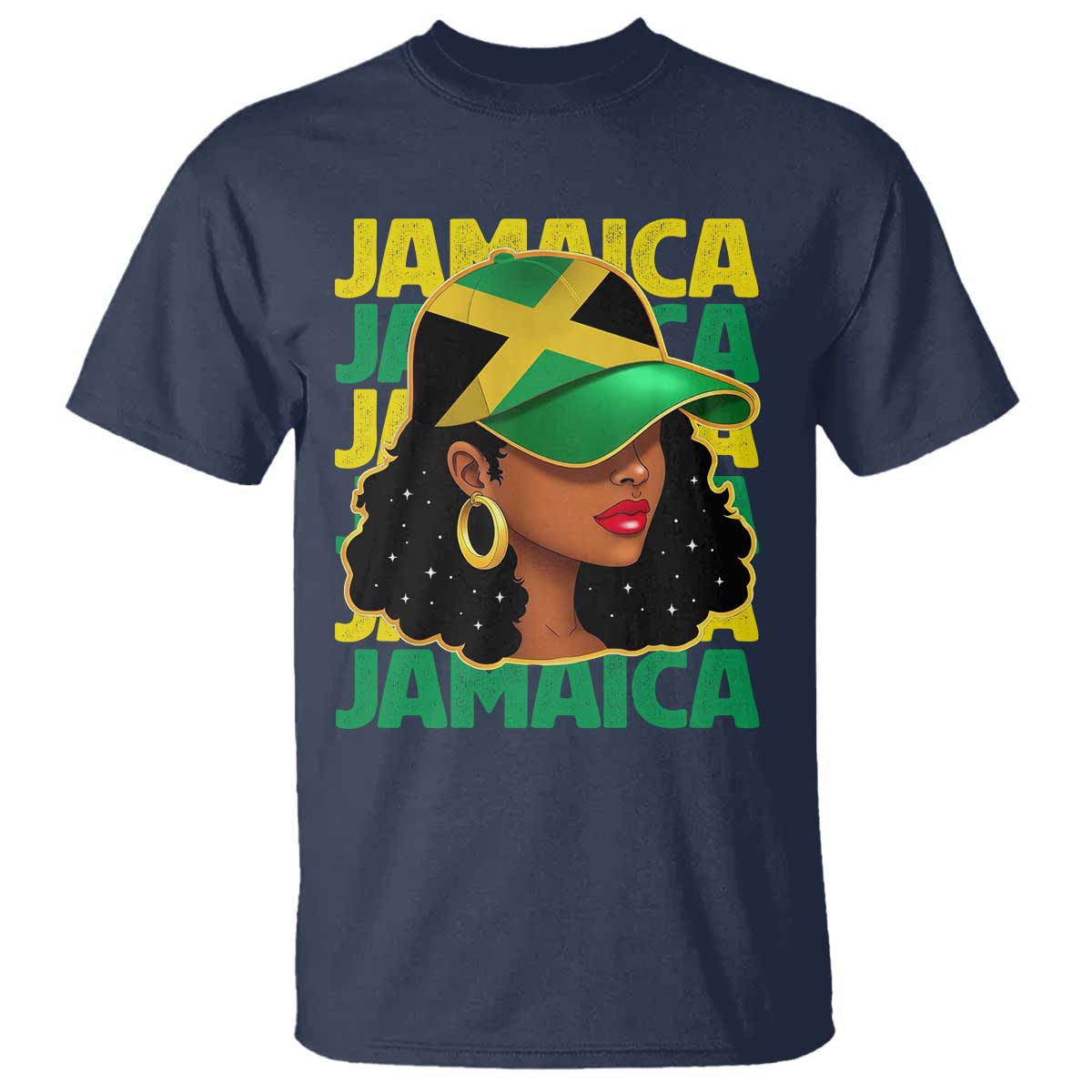 Proud Jamaican Afro Black Woman Jamaica Flag Pride T Shirt TS10 Navy Print Your Wear