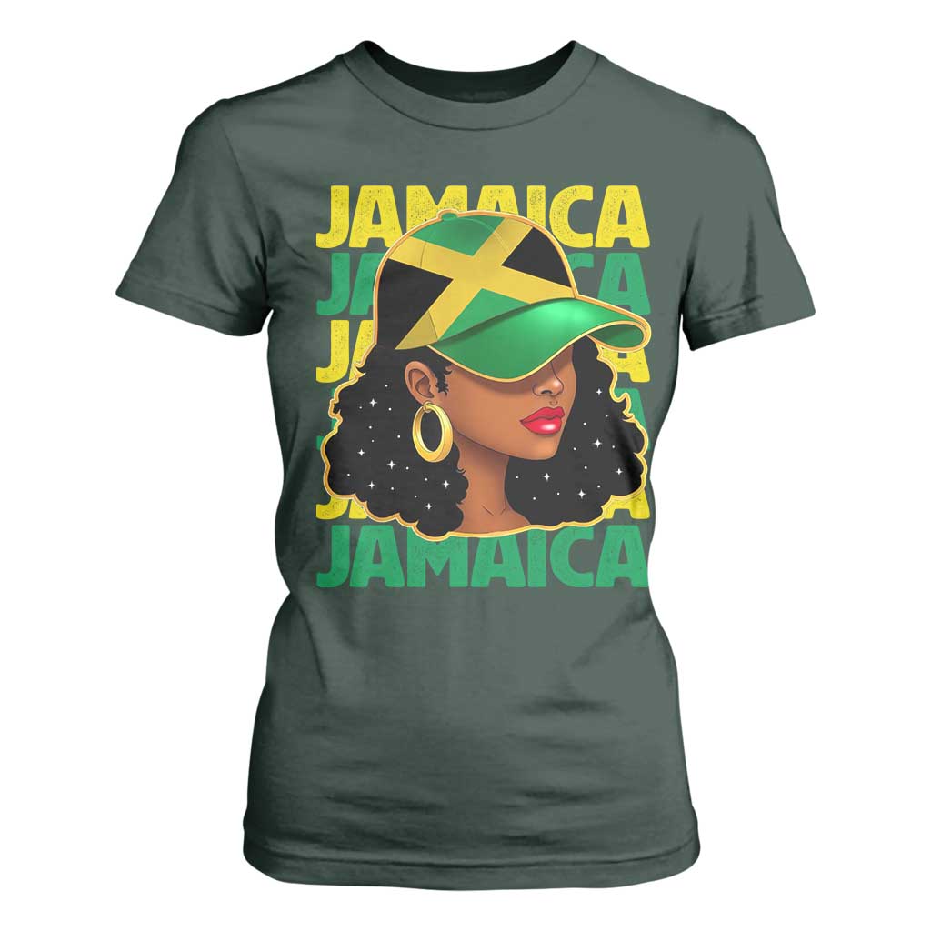Proud Jamaican Afro Black Woman Jamaica Flag Pride T Shirt For Women TS10 Dark Forest Green Print Your Wear