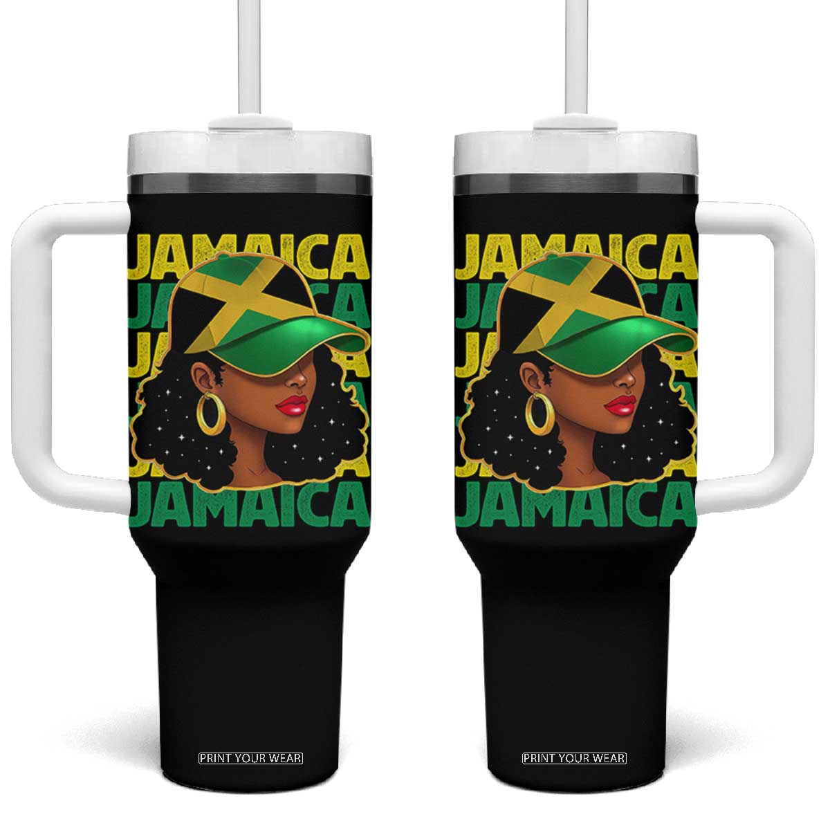 Proud Jamaican Afro Black Woman Jamaica Flag Pride Tumbler With Handle TS10 One Size: 40 oz Black Print Your Wear