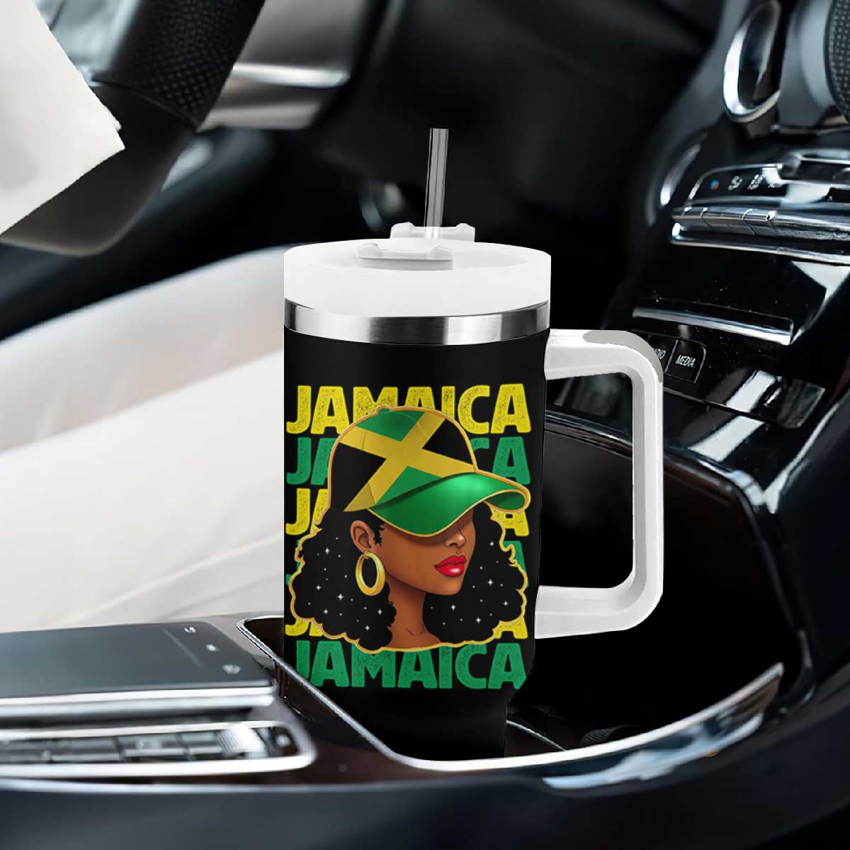 Proud Jamaican Afro Black Woman Jamaica Flag Pride Tumbler With Handle TS10 Print Your Wear