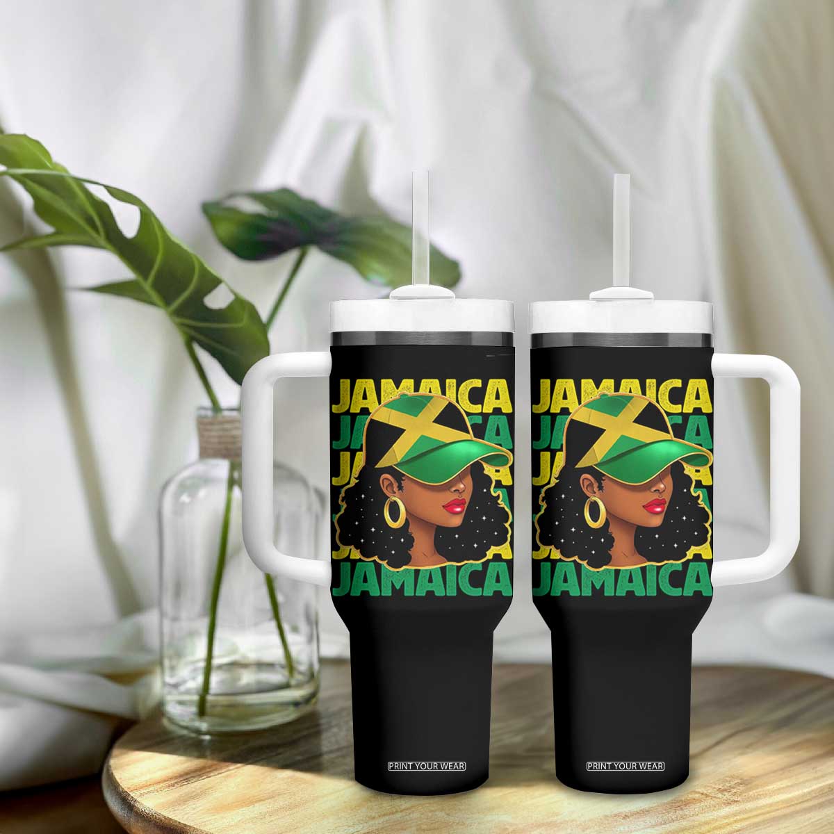 Proud Jamaican Afro Black Woman Jamaica Flag Pride Tumbler With Handle TS10 Print Your Wear