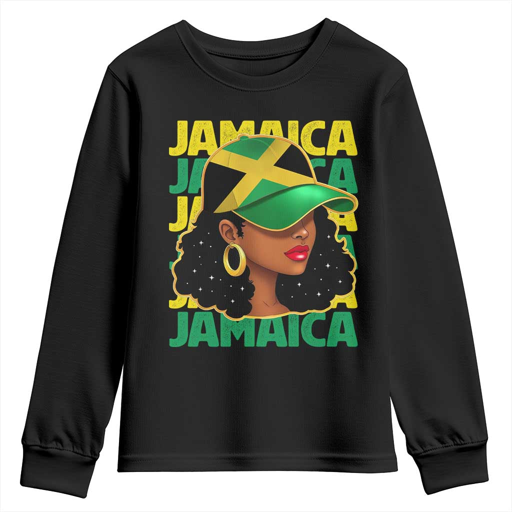 Proud Jamaican Afro Black Woman Jamaica Flag Pride Youth Sweatshirt TS10 Black Print Your Wear