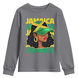 Proud Jamaican Afro Black Woman Jamaica Flag Pride Youth Sweatshirt TS10 Charcoal Print Your Wear