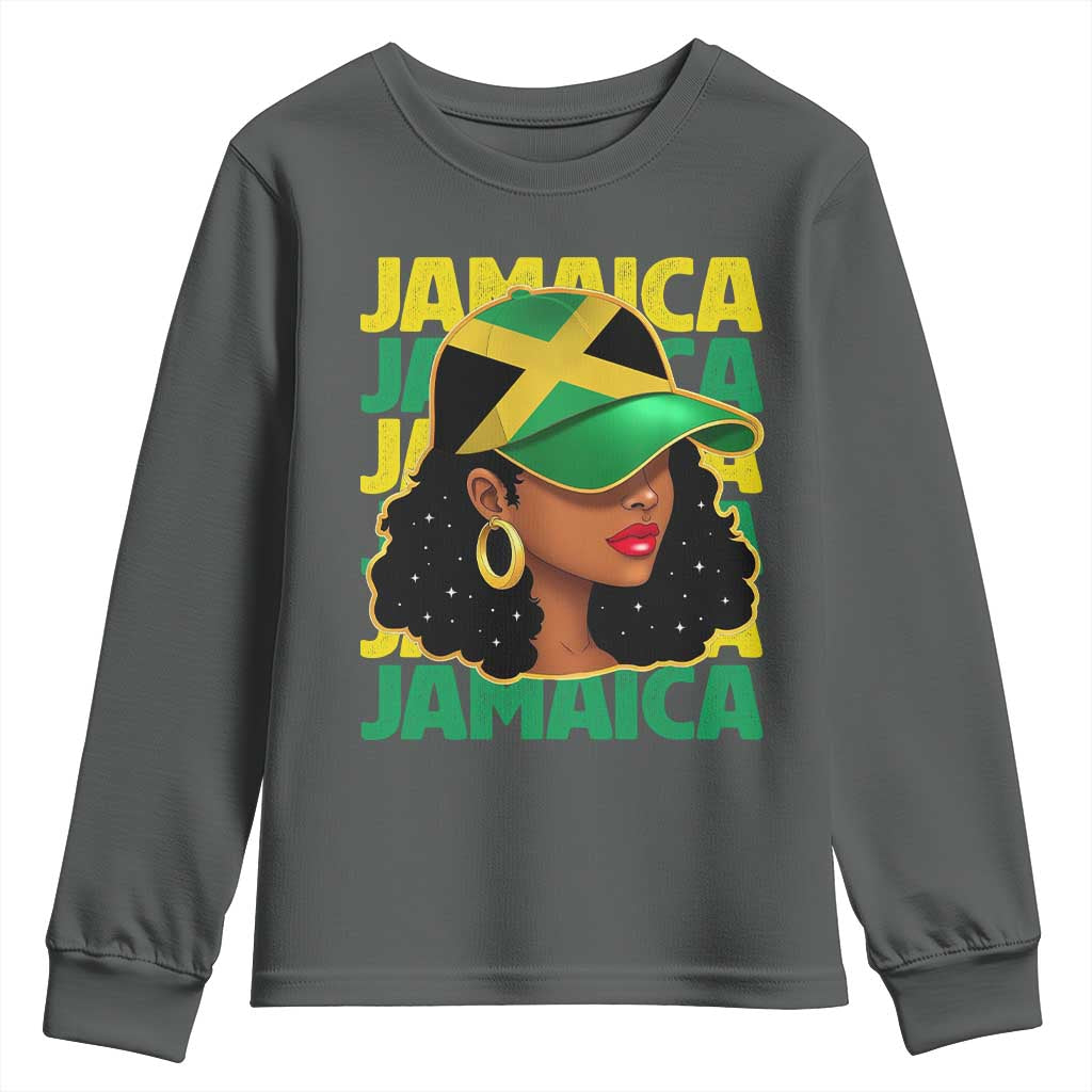 Proud Jamaican Afro Black Woman Jamaica Flag Pride Youth Sweatshirt TS10 Dark Heather Print Your Wear