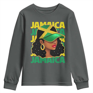 Proud Jamaican Afro Black Woman Jamaica Flag Pride Youth Sweatshirt TS10 Dark Heather Print Your Wear