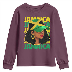 Proud Jamaican Afro Black Woman Jamaica Flag Pride Youth Sweatshirt TS10 Maroon Print Your Wear