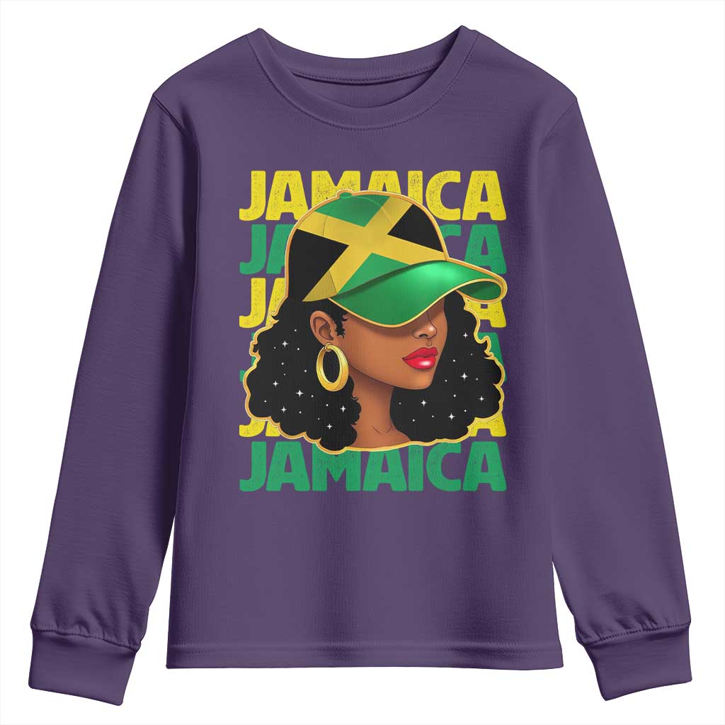 Proud Jamaican Afro Black Woman Jamaica Flag Pride Youth Sweatshirt TS10 Purple Print Your Wear